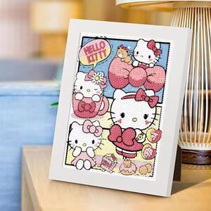 Brand New DIY Hello Kitty Diamond Beads Art With Frame #@
